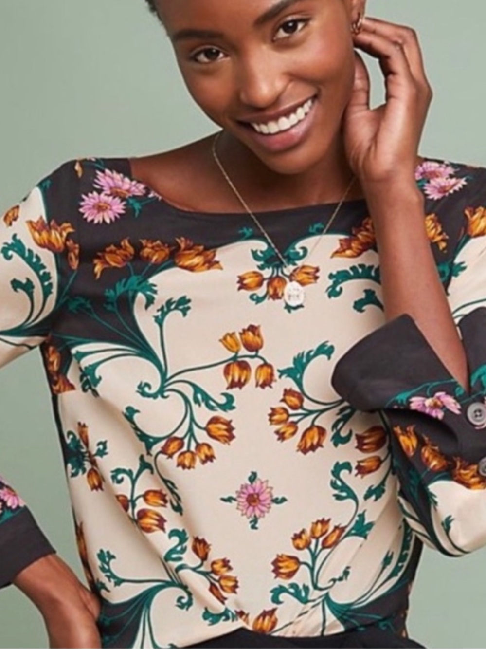 Anthropologie Silk Luxury Floral Florence Boatneck Blouse Size 2